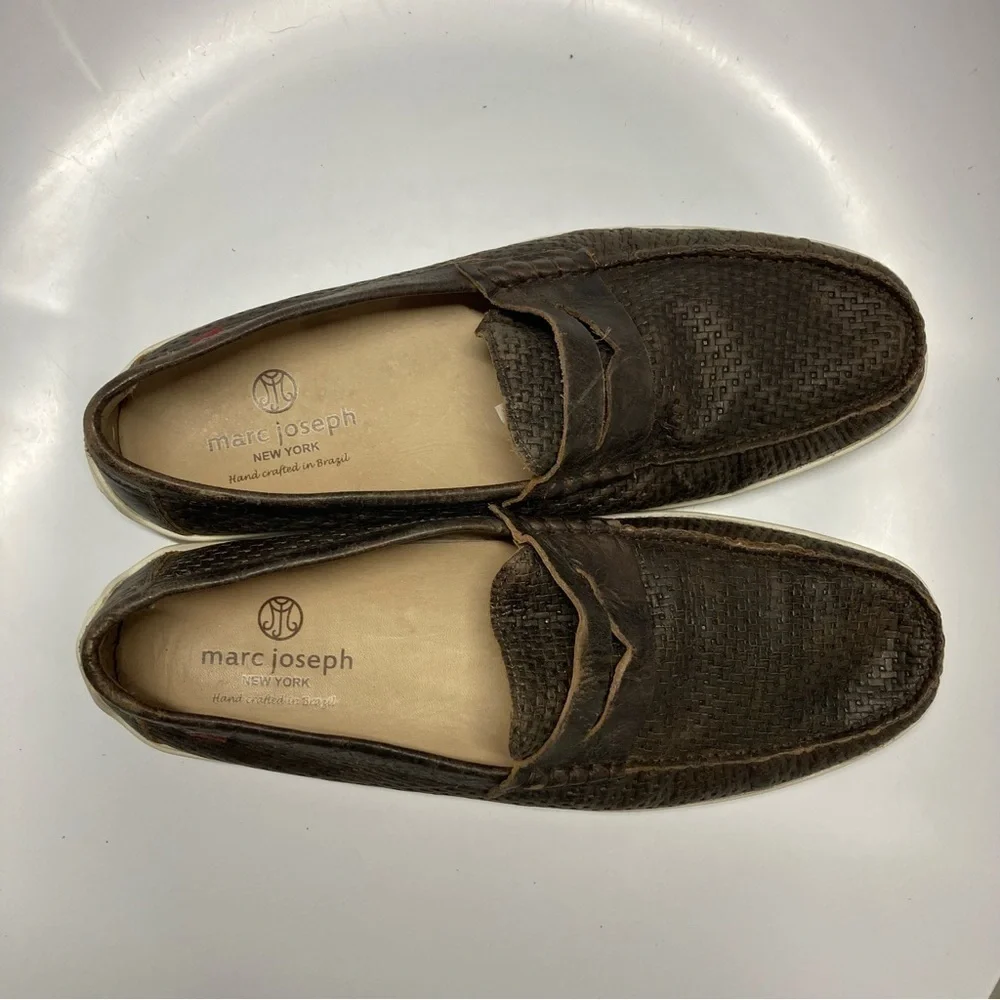 Marc Joseph‎ brown basket weave embossed leather loafers size 10.5